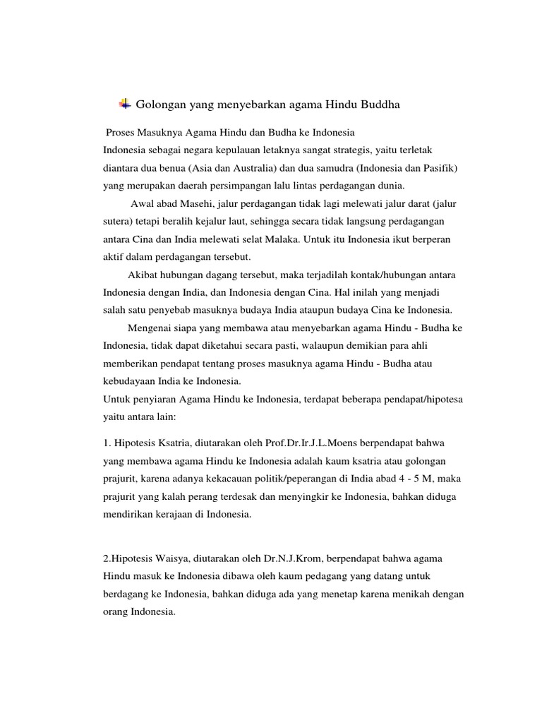 Proses Masuknya Agama Hindu Dan Budha Ke Indonesia