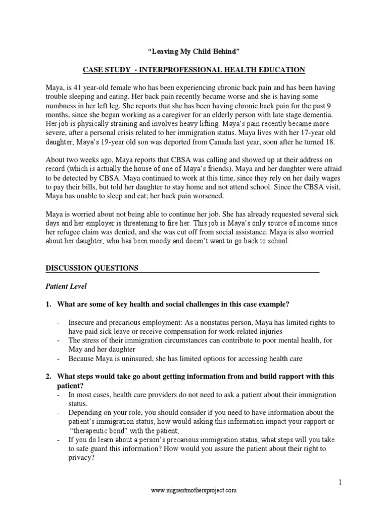 Leaving My Child Behind Case Study For Ipe Workshop  PDF