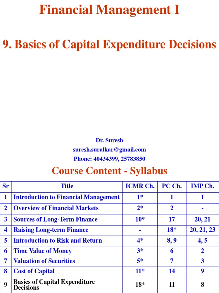 9 Basics of Capital Expenditure Decisions PDF Internal Rate Of