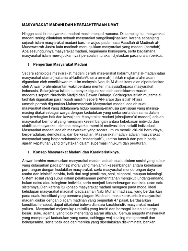 Masyarakat Madani Dan Kesejahteraan Umat