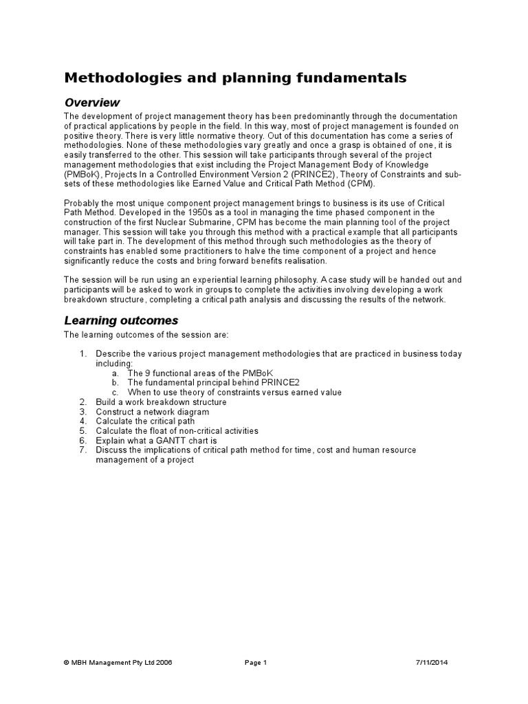 Project Management Methodologies and Concepts | PDF | Project ...
