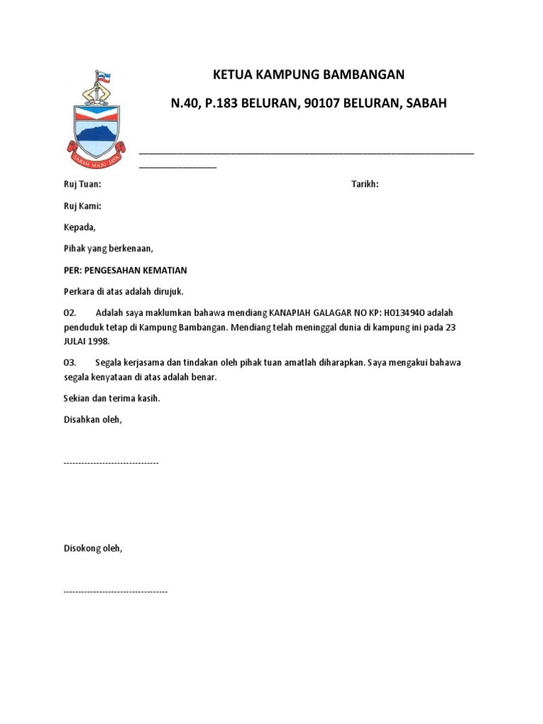 Contoh Surat Kebenaran Wali