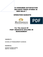 Operation Namaste: "A Study On Consumer Satisfaction Toward'S Reliance Fresh Stores in New Delhi "