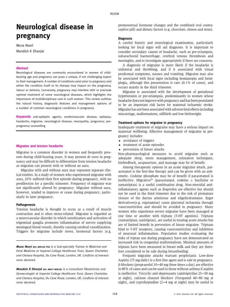 Neurological Diseases in Pregnancy Management | PDF | Multiple ...