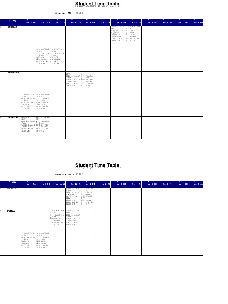 Student Weekly Class Schedule | PDF | Language Arts & Discipline
