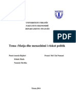 Tema:Matja dhe menaxhimi i riskut politik: Universiteti I Tiranёs Fakulteti I Ekonomisё Departamenti Financёs