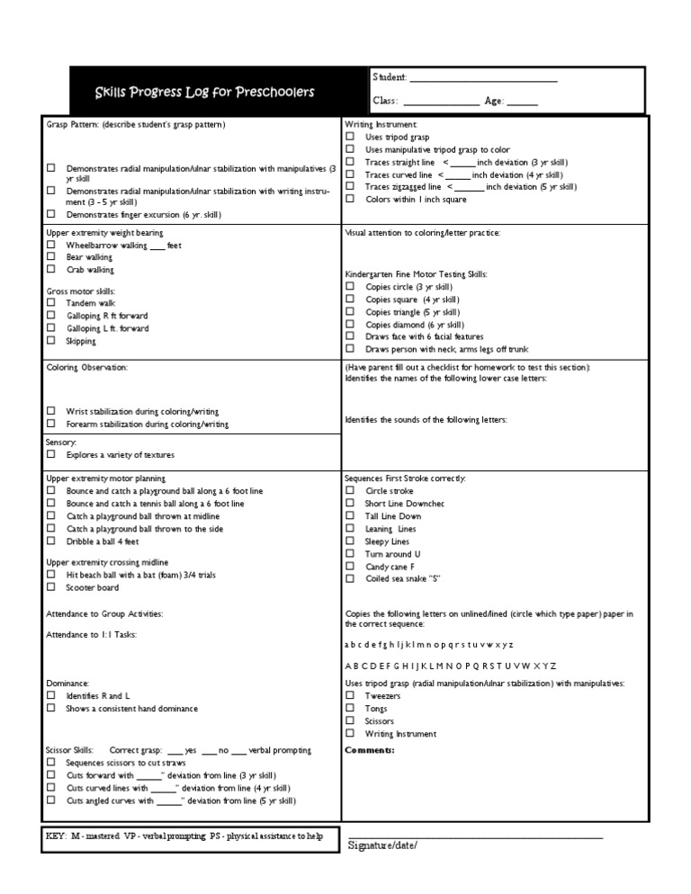 Preschool Fine Motor Skills Assessment | PDF | Leisure | Sports