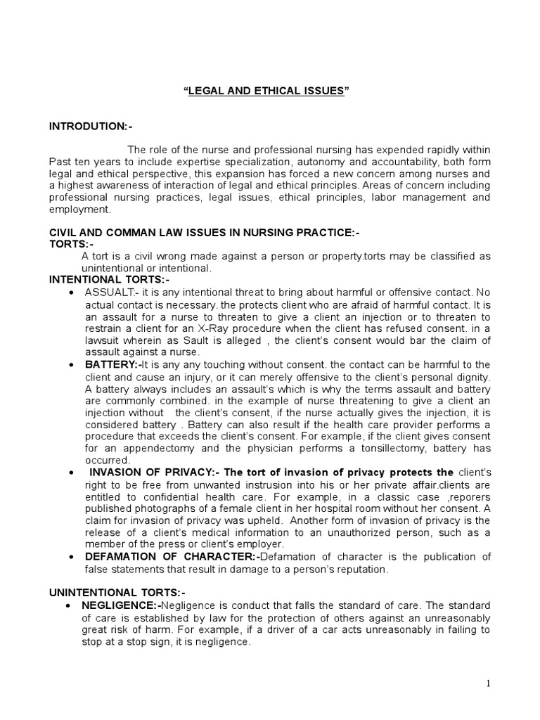 Legal and Ethical Issues in Nursing | PDF | Nursing | Negligence