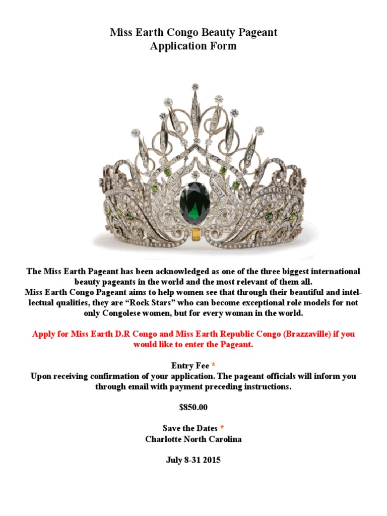 Miss Earth Congo Pageant Application Guide | PDF | Email | Beauty