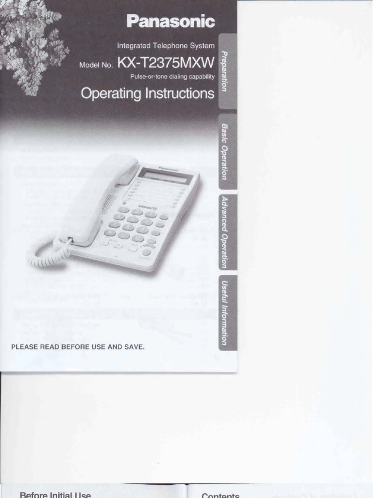 Panasonic Phone Manual KX-T2375MXW | Telephone | Telecommunications