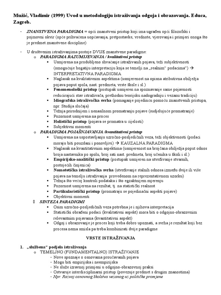 Mužić, Uvod U Metodologiju Istraživanja Dogoja I Obrazovanja | PDF