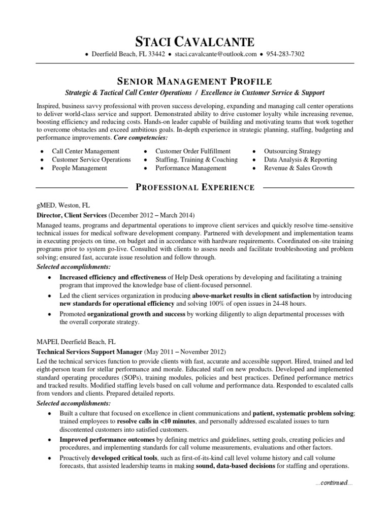 Call Center Operations Manager In Miami Ft Lauderdale FLorida Resume 