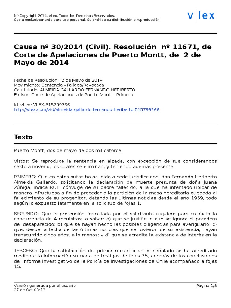 Sentencia Muerte Presunta | Información del gobierno | Justicia