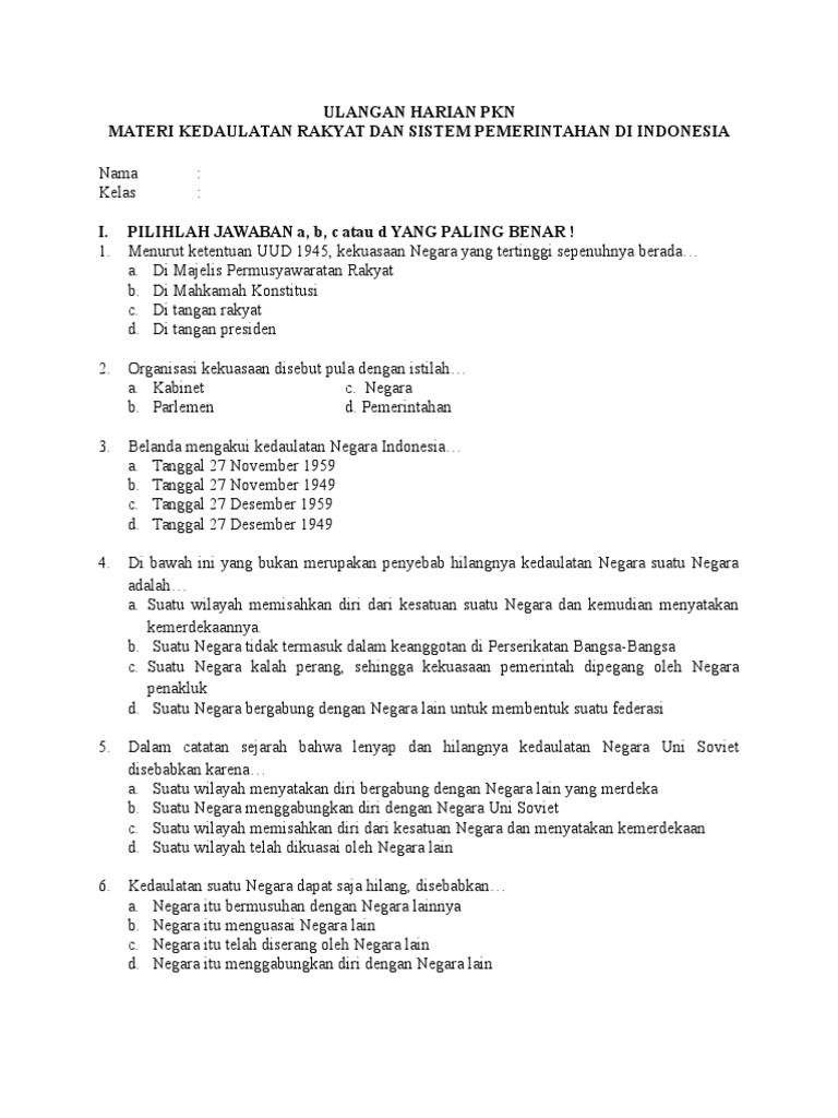 Soal Uh Ppkn Kelas 8