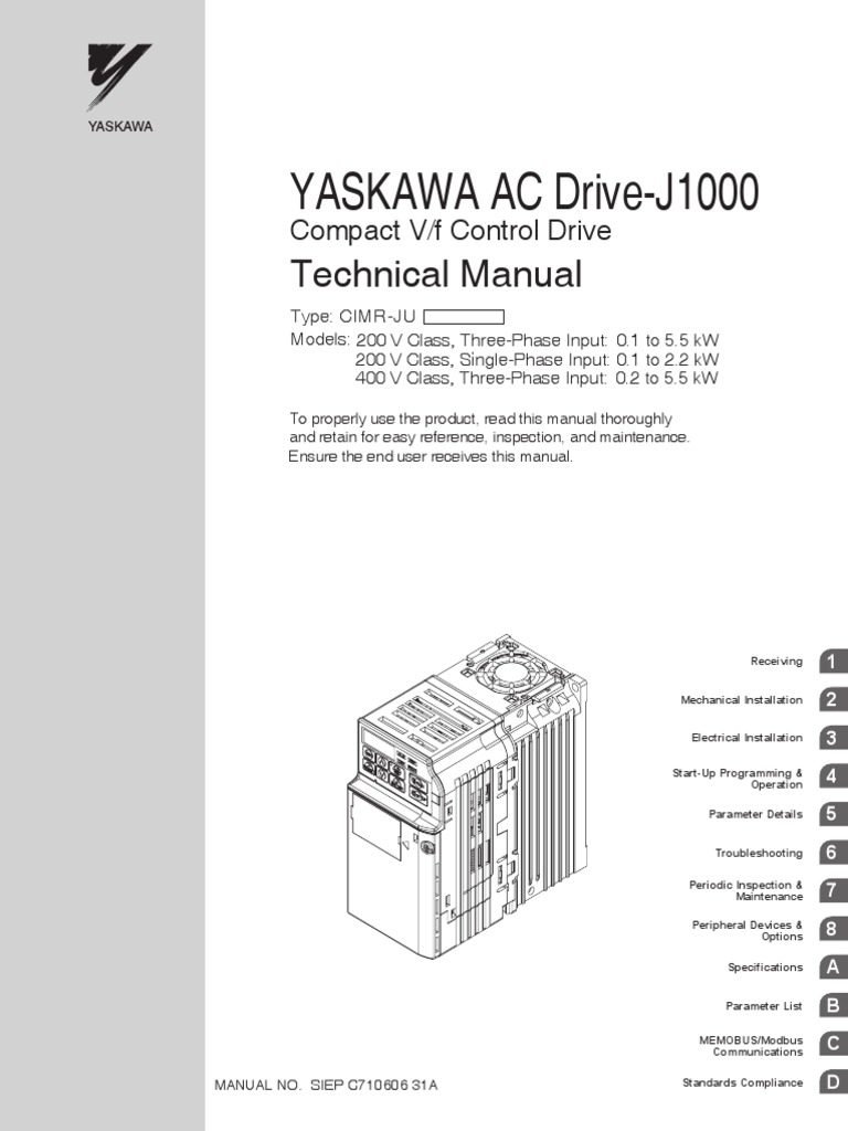YASKAWA AC DriveJ1000 Technical Manual PDF Electrostatic