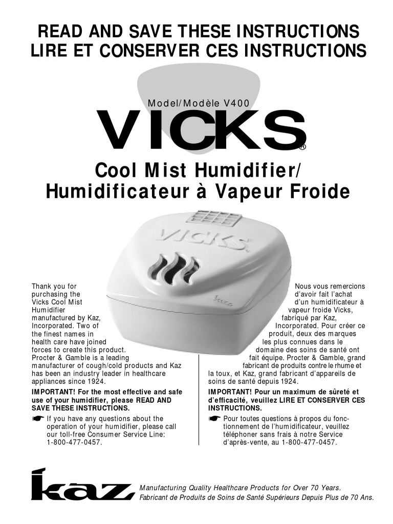 Vicks Humidifier Manual PDF Dust Water