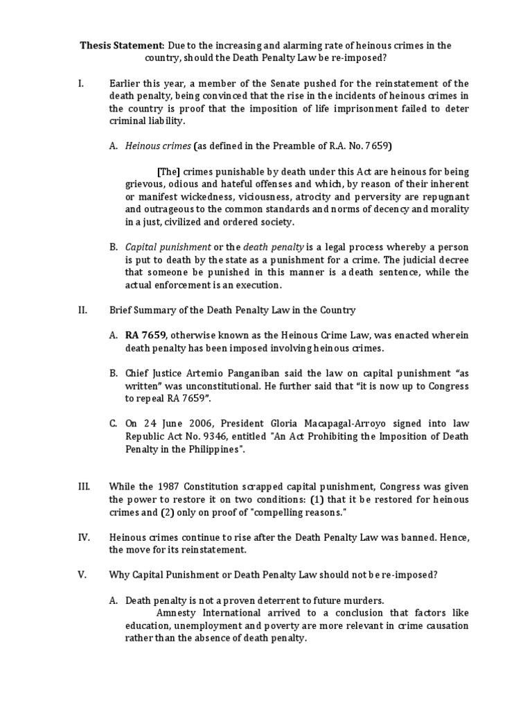 Legal Research (Sentence Outline) - Death Penalty | PDF | Capital  Punishment | Punishments