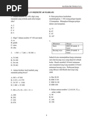 Soalan Matematik Tingkatan 1 Pdf