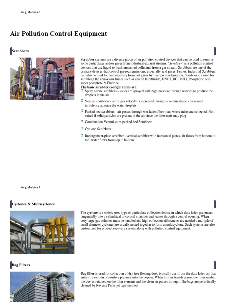 Air Pollution Control Equipment Overview | PDF