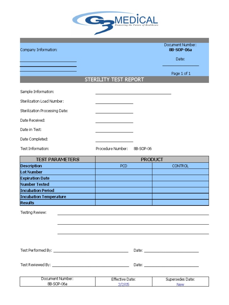 Sterility Test Report Format | PDF | Business | Technology & Engineering