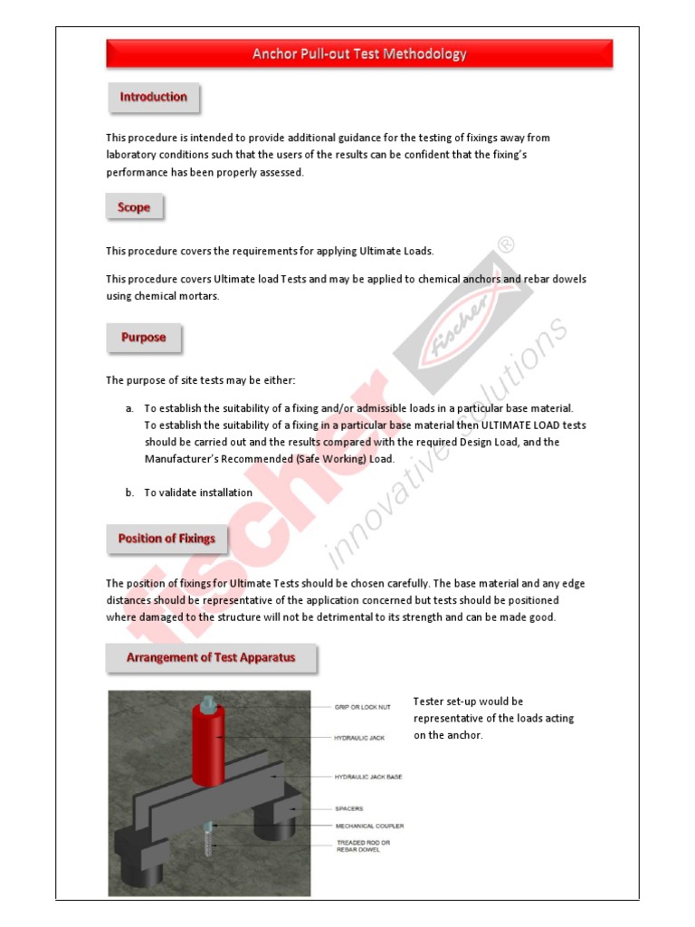 Pull Out Testing Methodology Ultimate Load Tests for Rebar Dowels