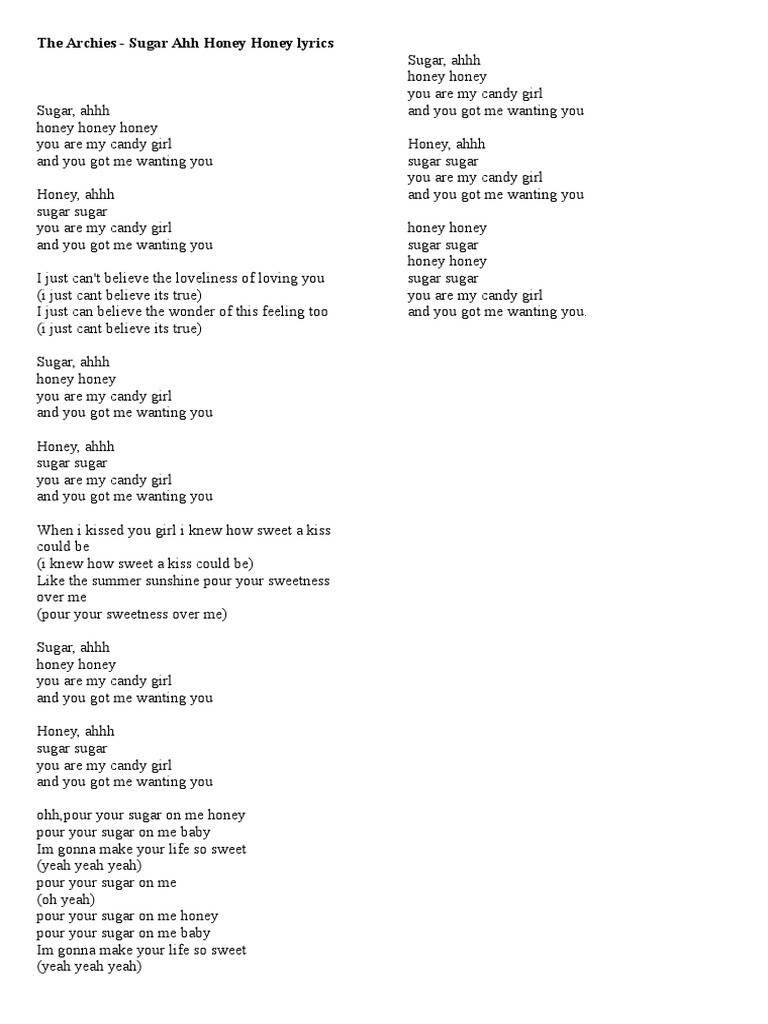 The Archies Sugar Ahh Honey Honey Lyrics PDF