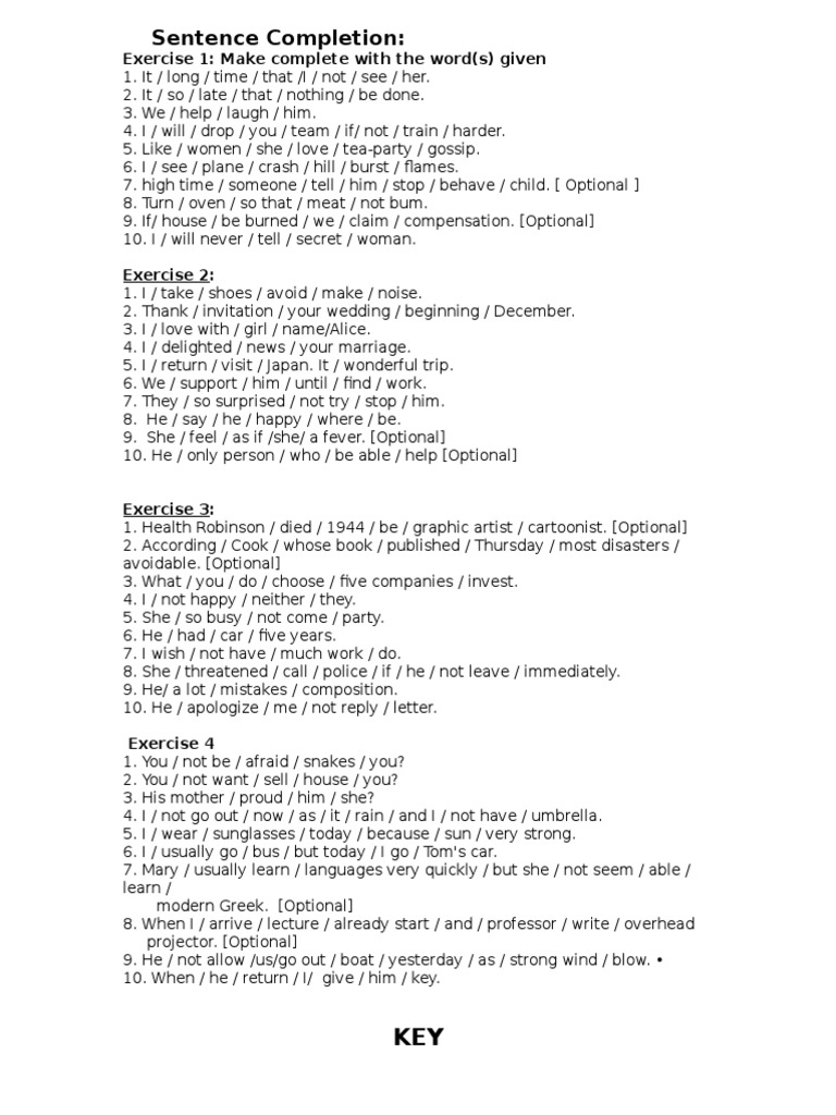 Sentence Completion Exercises for English Learners | PDF