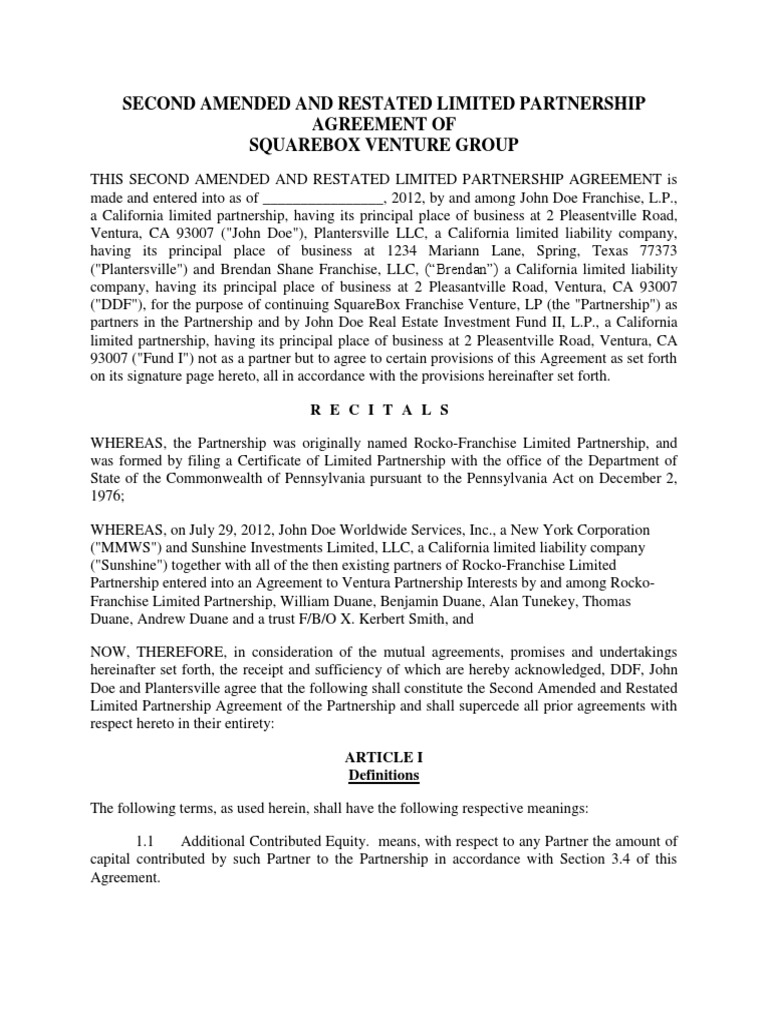 Second Amended and Restated Limited Partnership Agreement of Squarebox ...
