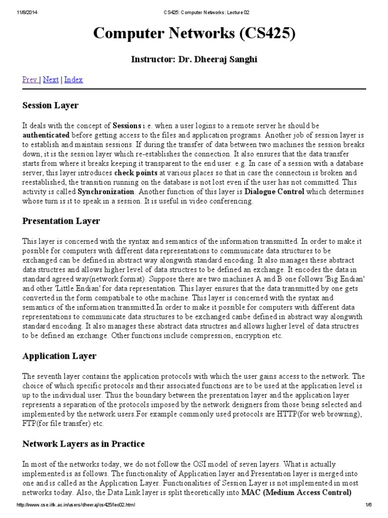CS425 - Computer Networks - Lecture 02 | PDF | Osi Model | Transmission ...