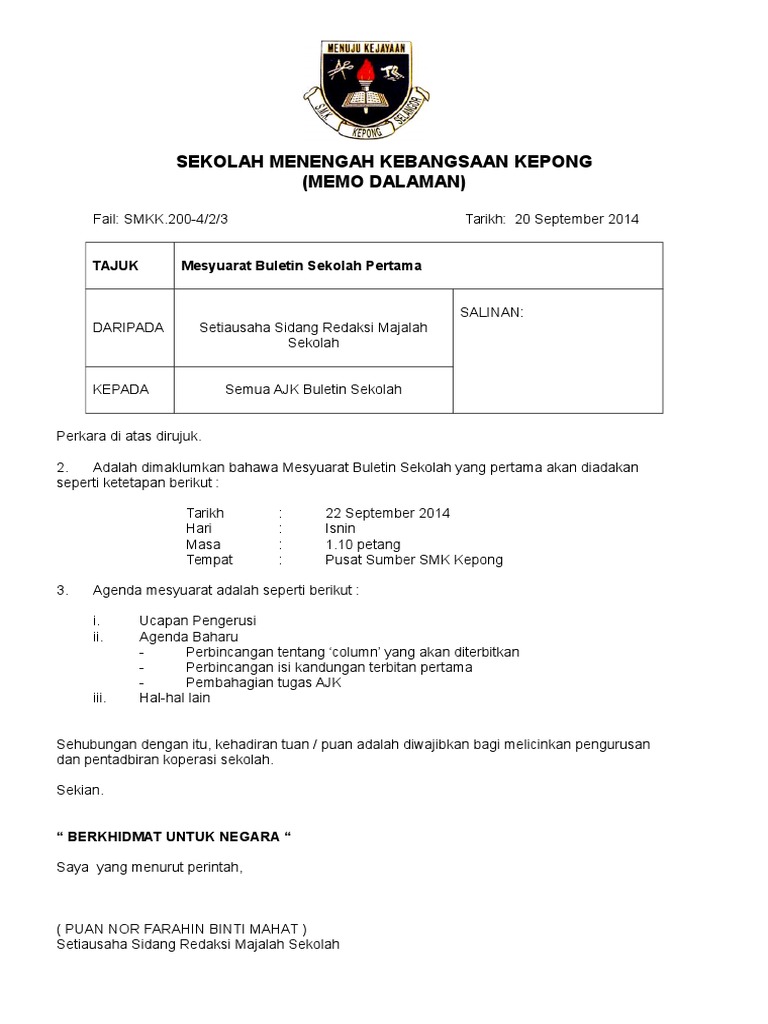 Memo Dalaman Panggilan Mesyuarat Buletin 1 PDF