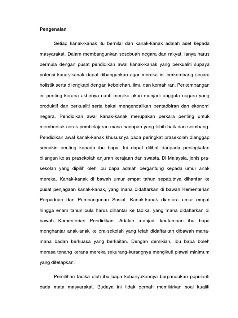Kertas Kerja Penubuhan Prasekolah Baru Pdf