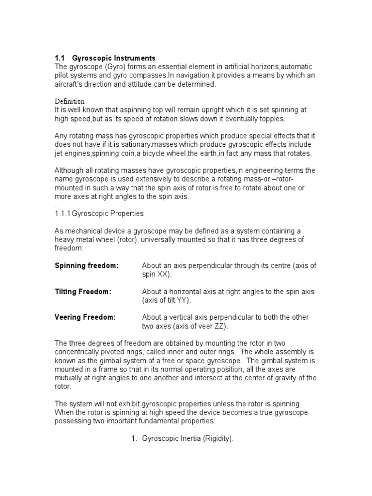 Gyroscopic Instruments PDF Gyroscope Rotation
