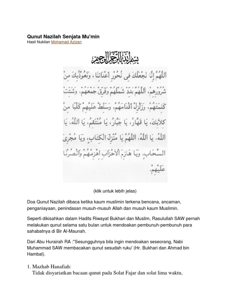 Qunut Nazilah Senjata Mu Pdf