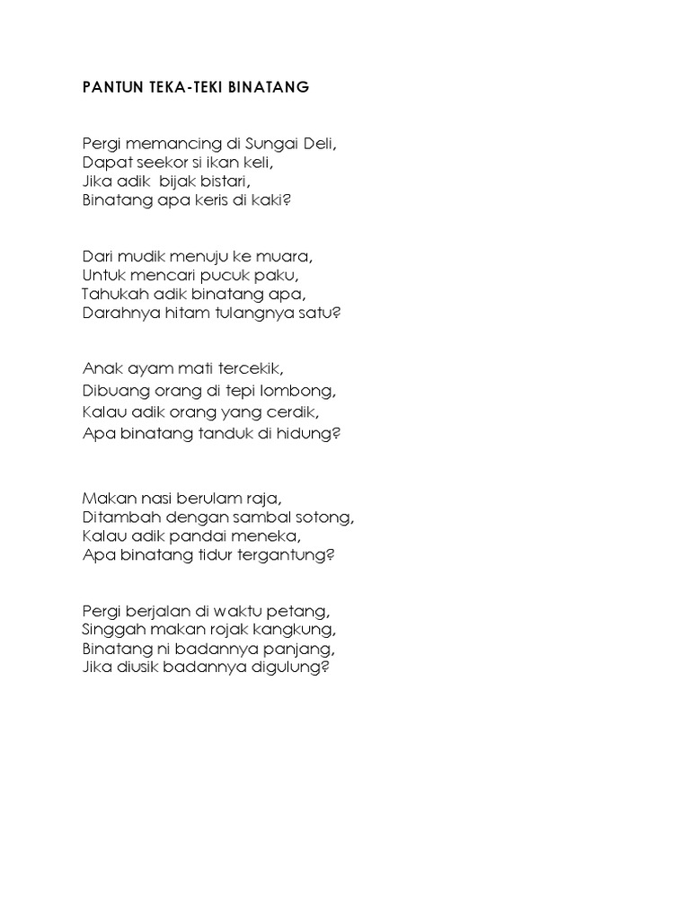 Pantun Teka Teki Binatang Complete Pdf