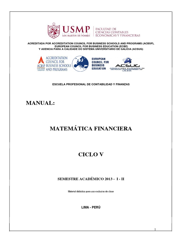 Manual Matemática Financiera UNMSM | PDF | Interés | Capital (economía)