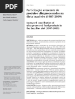 Participação Crescente de Produtos Ultraprocessados Na Dieta Brasileira (1987-2009)
