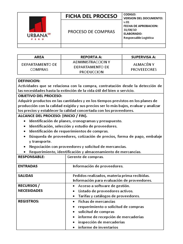 Ficha del Proceso de Compras ISO 9001 | PDF | Negocios