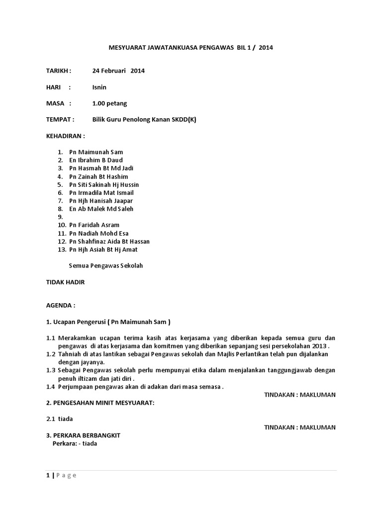 Mesyuarat Jawatankuasa Pengawas Bil 1 Pdf