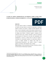 O Papel Da Crítica Hermenêutica Do Direito: Sobre As Relações Entre Filosofia, Teoria Do Direito e A Atuação Do Judiciário