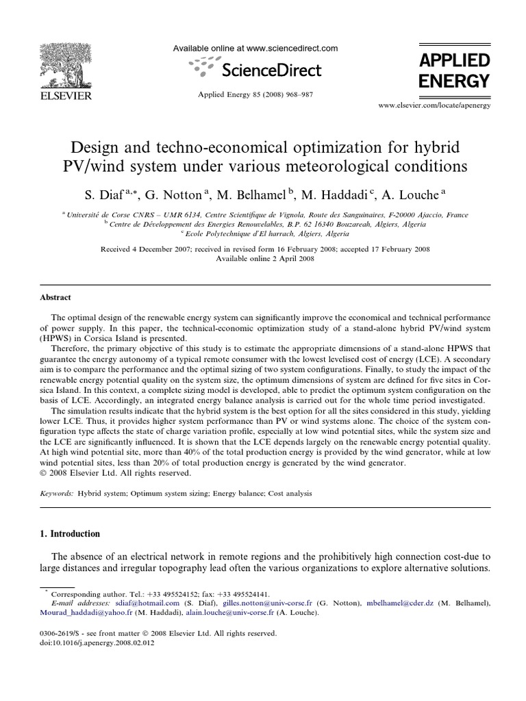 Hybrid PV/Wind System Optimization | PDF | Wind Power | Photovoltaics