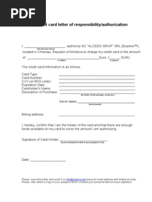 Credit Card Authorisation Letter