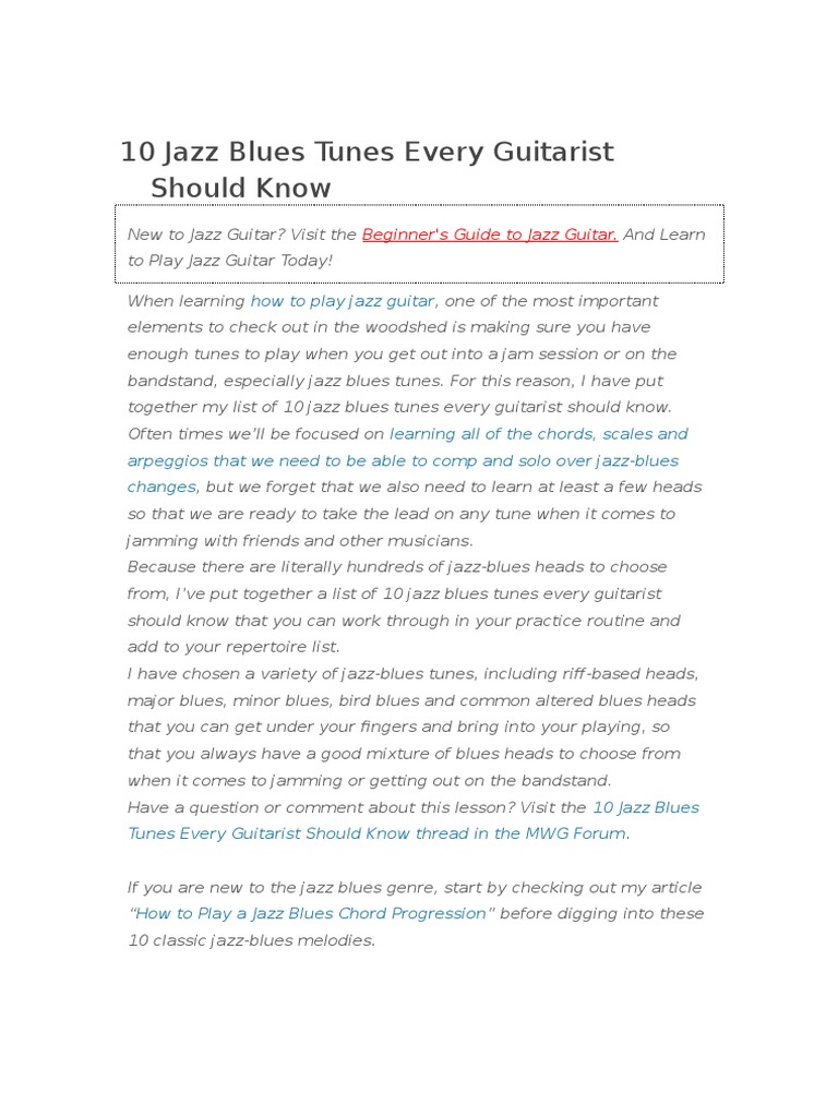 10 Jazz Blues Tunes Every Guitarist Should Know | PDF | Guitars | Jazz