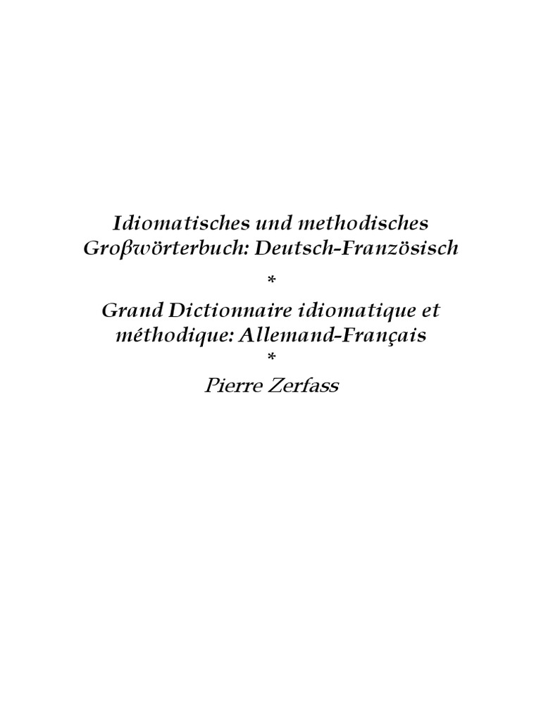 Dict Idiomatique Allemand Francais
