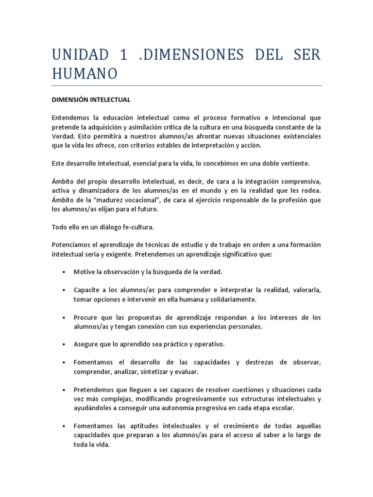 Dimensión Intelectual del Ser Humano | PDF | Intelectual | Aprendizaje