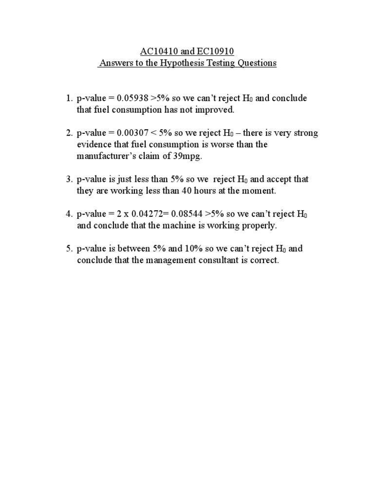 Hypothesis Testing QuestionsAnswers
