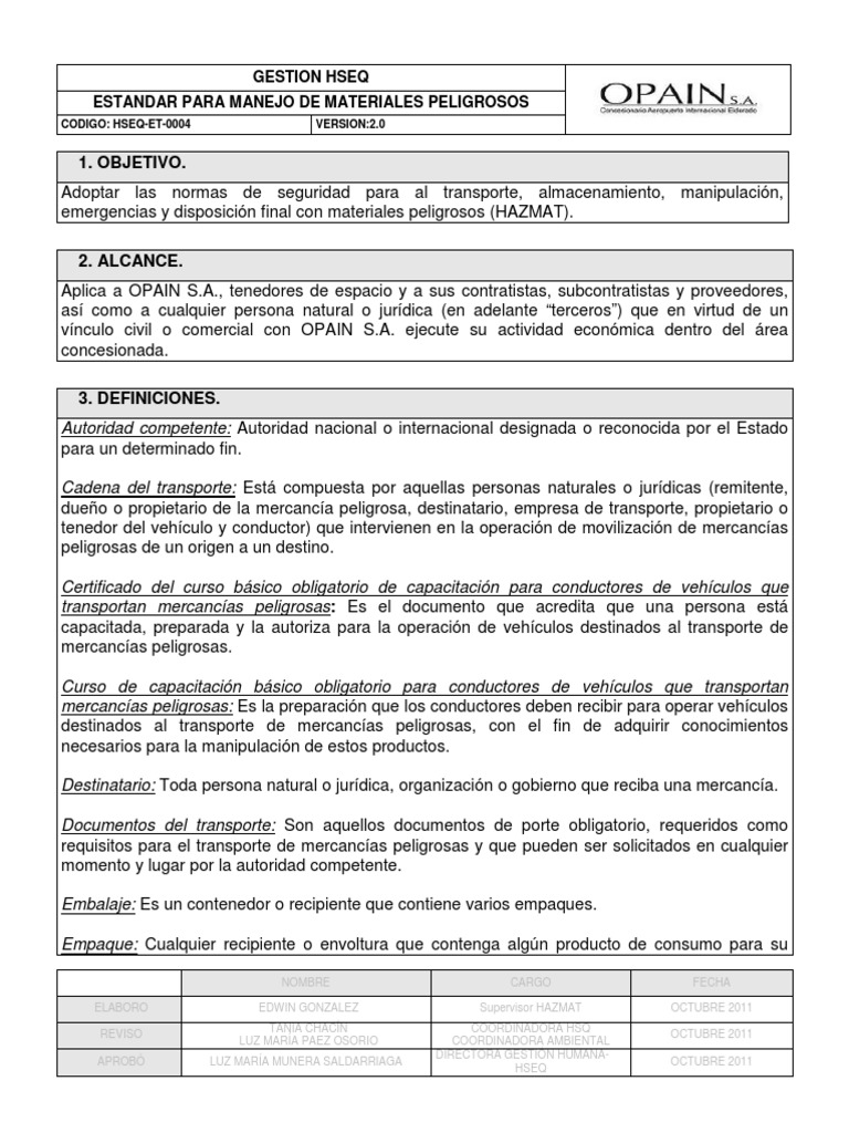 Manejo Seguro de Materiales Peligrosos | PDF | Mercancías peligrosas ...