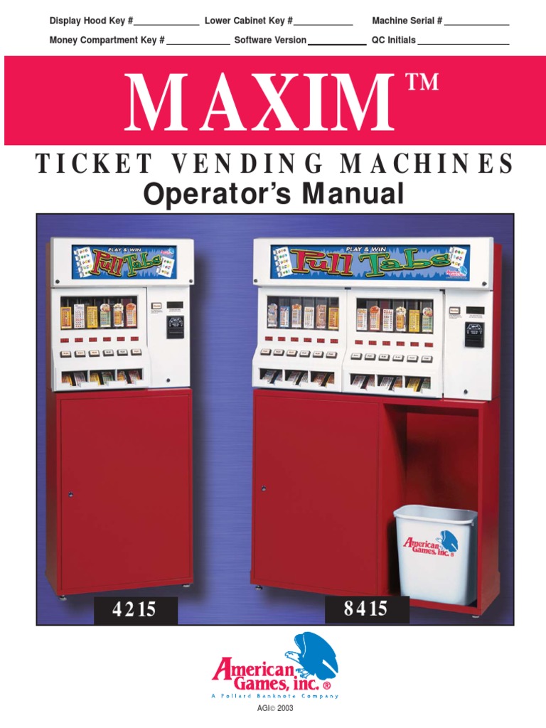 Minnesota/North Dakota Pull Tab Vending Machine Operators Manual