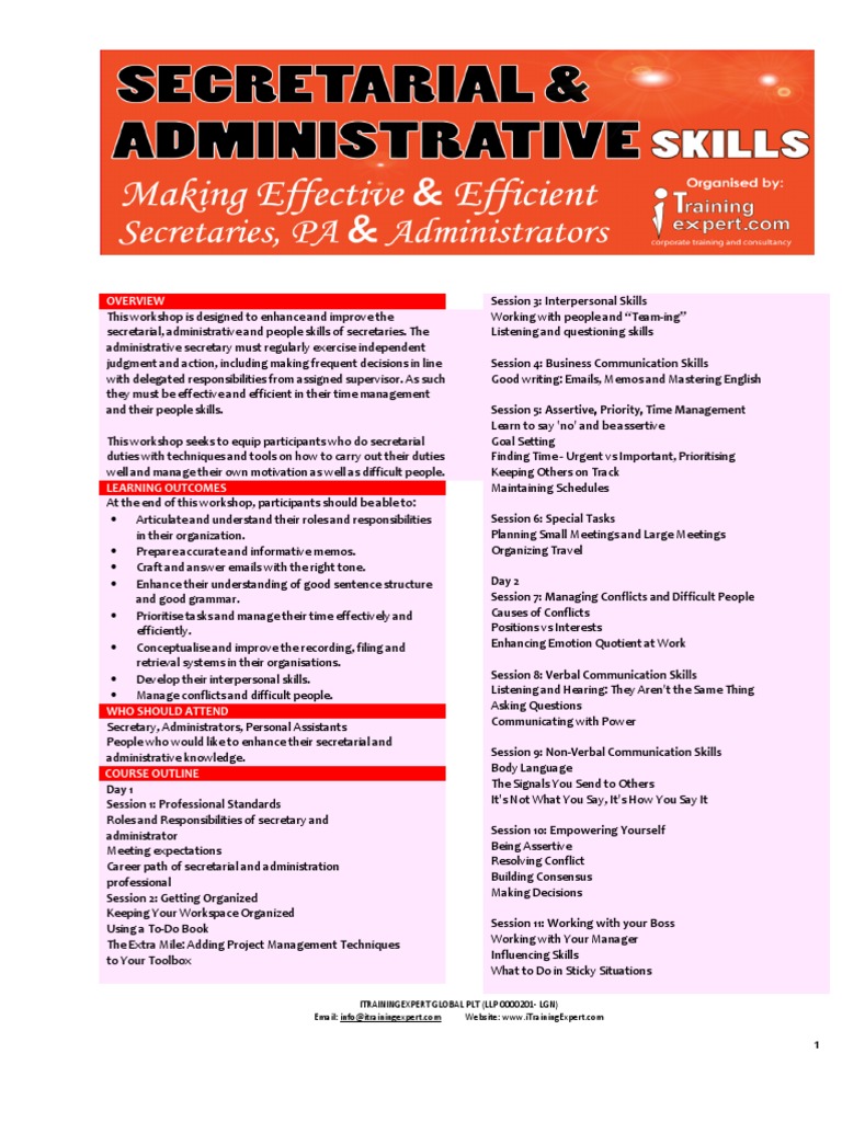 Secretarial and Administrative Skills Public Program by ITrainingExpert