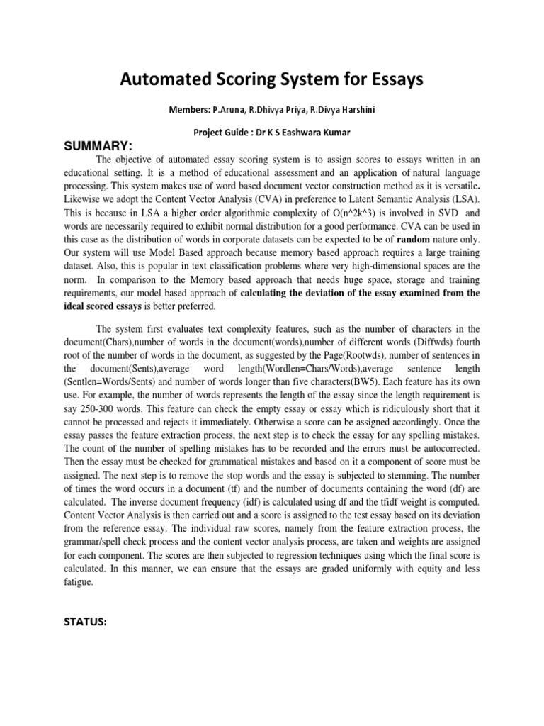 Automated Scoring System For Essays: Summary | PDF | Areas Of Computer ...
