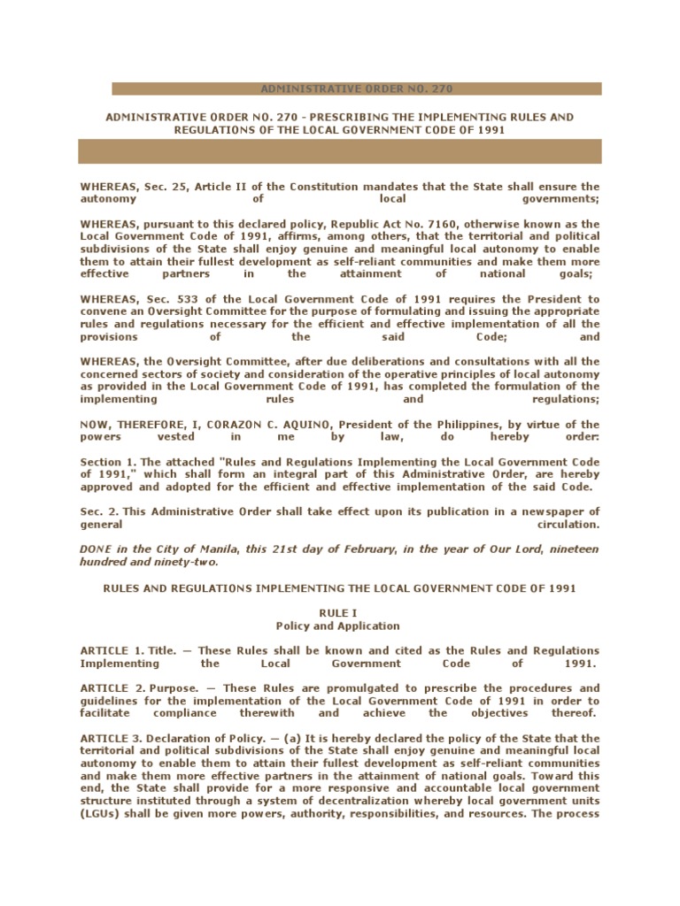 Implementing Rules for Local Government Code | PDF | Local Government ...
